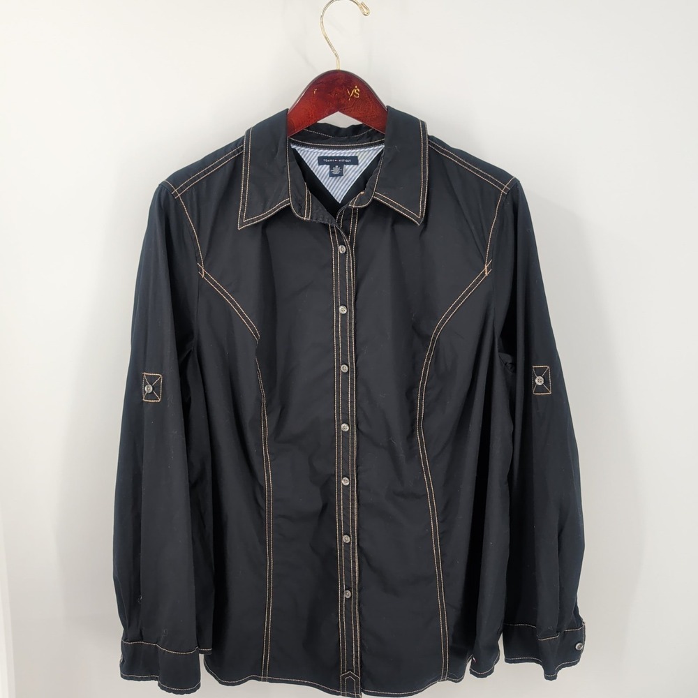 Tommy Hilfiger Long Sleeve Outdoor Button Up‎ Western Shirt Black Size 18